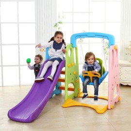 RBW TOYS Kids 3 in 1 Play Structure Jumbo Slide with Swing And Basket Ball Game