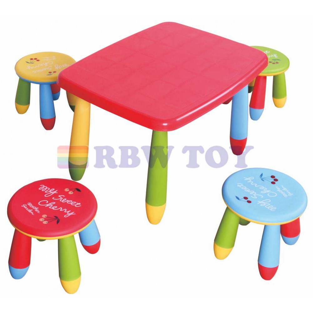 Kids Plastic Table with 4 stool set Multi color RW-17110