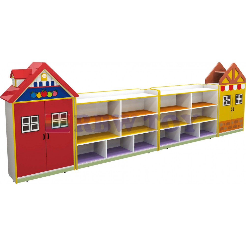 Wooden cabinet and books organizer shelf House shape RW-17513