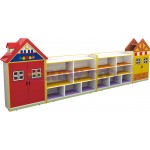 Wooden cabinet and books organizer shelf House shape RW-17513