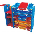 RBWTOY Kids Toys Storage Organizer 15 Plastic Bins 5 layer with shelf and Basketball Net RW-16629